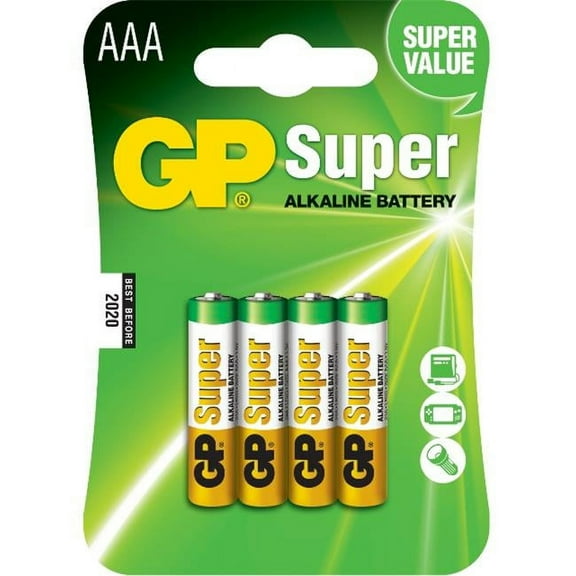 GP GP24A-2U4 Super Alkaline AAA Batteries, Pack of 4