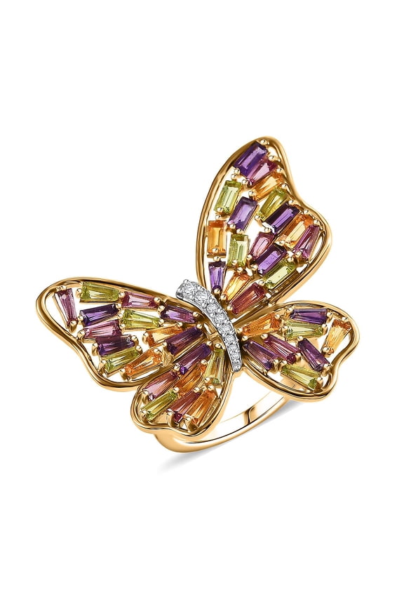GP Multi Gemstone 4.15 ctw Butterfly Ring in 18K Vermeil Yellow Gold Over Sterling Silver Size 7 Christmas Gifts