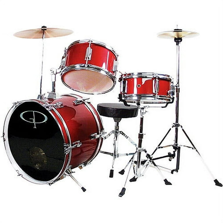 GP Percussion GP50 Complete 3-Piece Junior Child Size Drum Set, Metallic Red