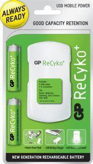 GP Recyko USB Mobile Power Pack with 2 AA NiMH Pre-Charged Rechargeable Batteries