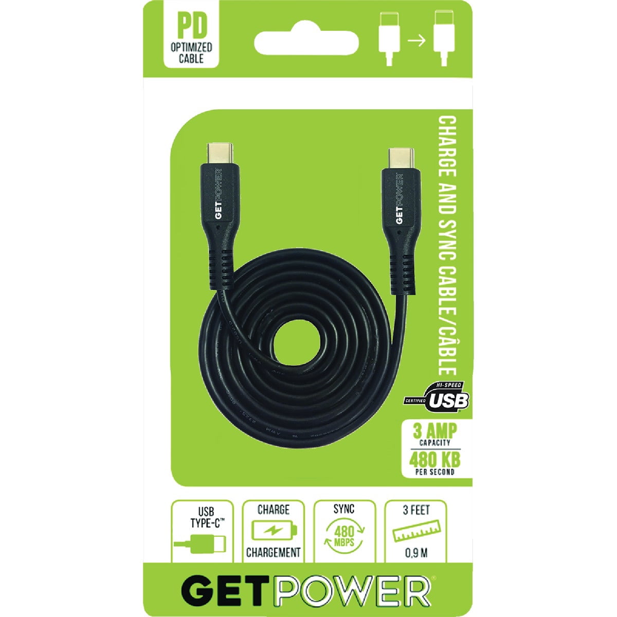 Aries Manufacturing GP-USBC-USBC 3' USB-C to USB-C Cable - Quantity 6 — Indoor & Outdoor Use, NEC-Compliant
