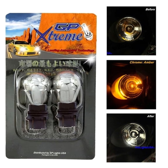 GP Xtreme 3157 3357 4057 4157 T25 Chrome Sliver Stealth Amber Light Bulbs for Front Turn Signal / Turn Signal / Back UP / Reverse Light / Tail Bulbs 2 - Bulbs