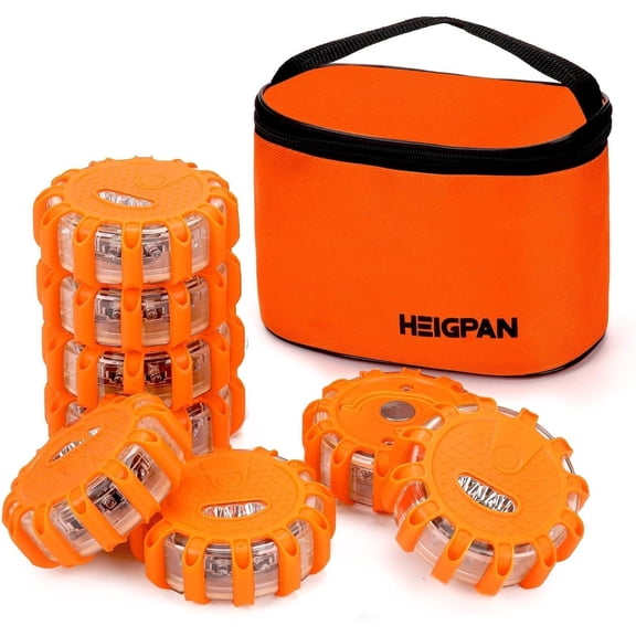 GP908 8 Pack LED Road Flares Emergency Roadside Lights Safety Flashing Warning Beacon Disc Warning Flare Kit with Hook Magnetic Base for Car Truck & 9 Flash Modes (Batteries Not Included)