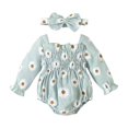 thumbnail image 1 of GPAECEAD 2pcs Infant Baby Girls Romper Dress Headband Long Sleeve Clothing Flowers Newborn Boho Girl Outfit Jumpsuit Clothes Light Blue, 1 of 6