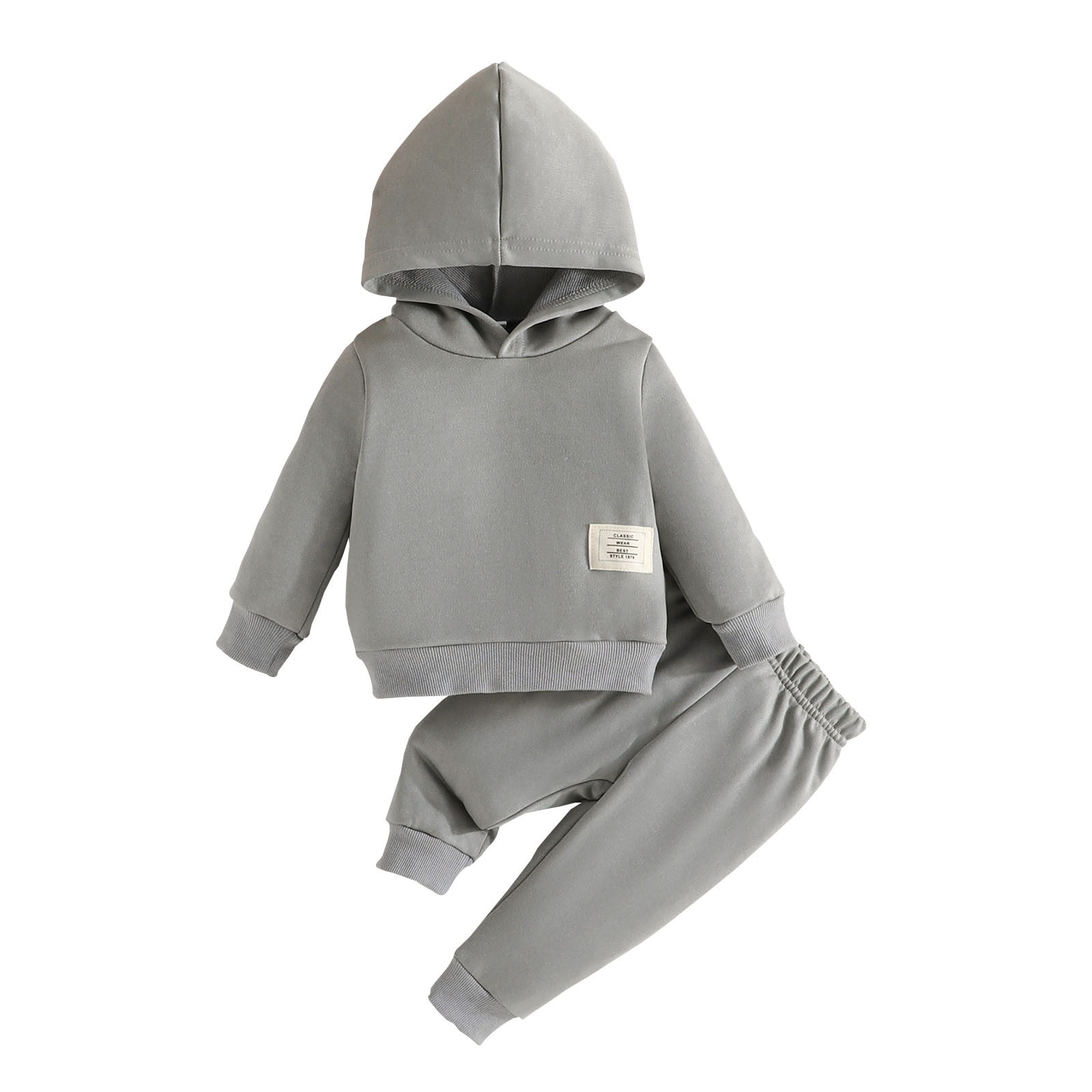 Winter and Spring Baby Kids Unisex Long Sleeves Casual Solid Color Pullover and Pants Clothing Set