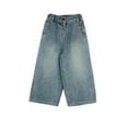 thumbnail image 1 of GPAECEAD Baby Girls Jeans,Toddler Elastic Waist with D-Ring Slant Pockets Wide-Leg Denim Pants Blue, 1 of 7