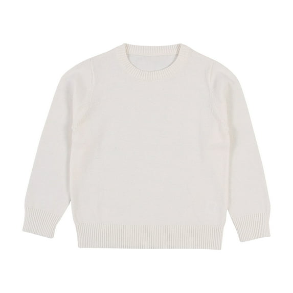 GPAECEAD Baby Toddler Boys Sweater Girls Knit Pullover Sweatshirt Kids Long Sleeve Crew Neck Solid Casual Tops White