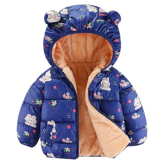 GPAECEAD Baby Winter Jacket Cute Cartoon Printed Cotton Liner Fleece Hoodie Coat （12Months-6Years Blue