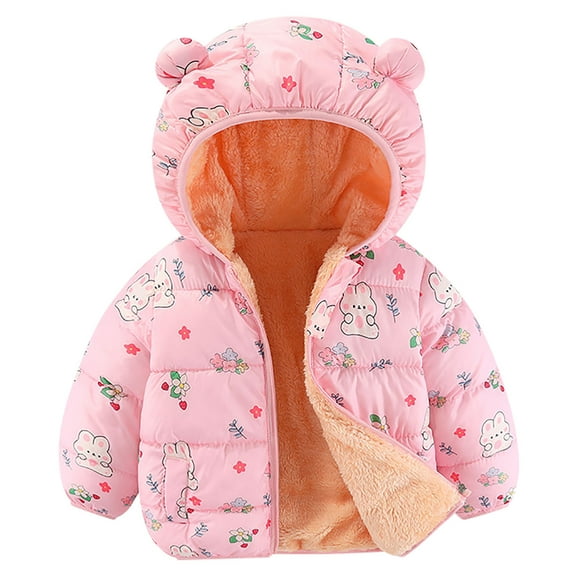 GPAECEAD Baby Winter Jacket Cute Cartoon Printed Cotton Liner Fleece Hoodie Coat （12Months-6Years Pink