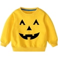 thumbnail image 1 of GPAECEAD Boys Girls Halloween Sweatshirt Toddler Pumpkin Face Long Sleeve Shirt Kids Skeleton Top Clothes 2-10Years Yellow, 1 of 9