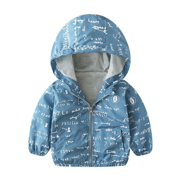 GPAECEAD Boys' Hooded Sweatshirt Casual Long Sleeve Hoodies Print Zip-Up Jacket Tops Windbreaker Light Blue