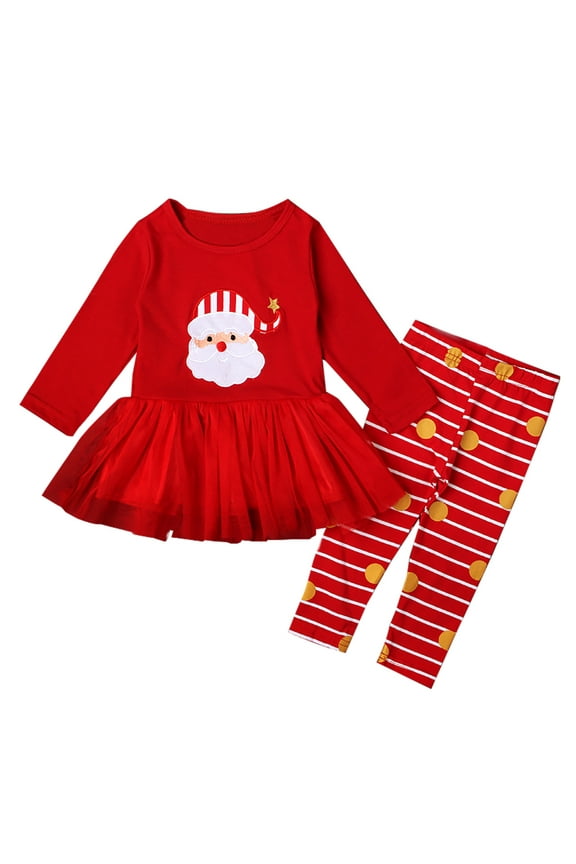 Christmas Outfit Toddler Infant Baby Girls Ruffle Top Clothes Set Deer Print Shirt Dress Pants Set 18Months-6Years Red