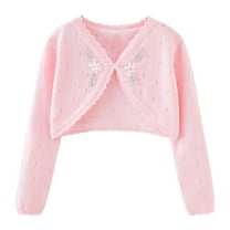 GPAECEAD Girls Bolero Cardigan Sweater Toddler Kids Long Sleeve Button Knit Shrug Cropped Cover Up Jacket Tops Pink