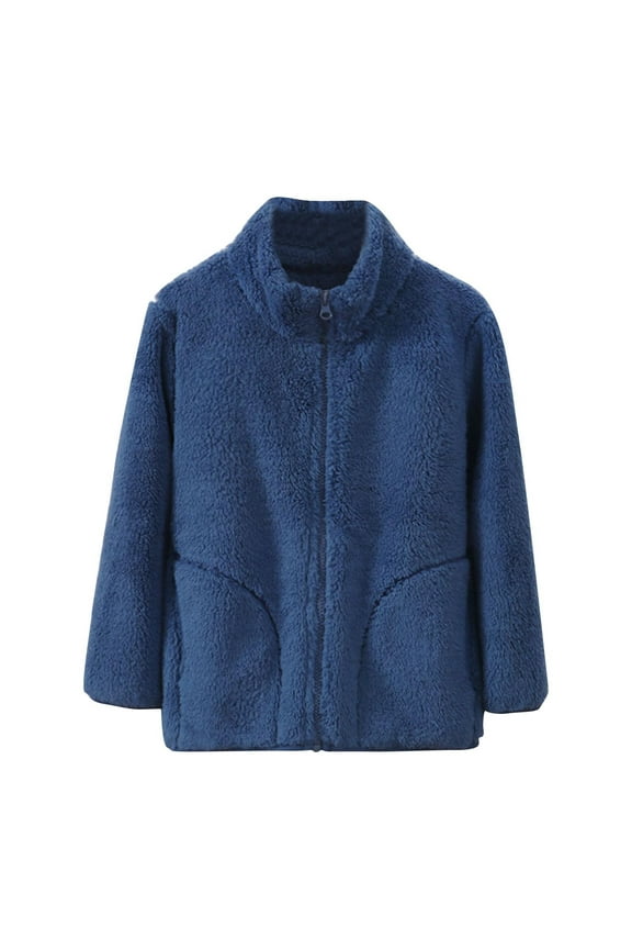 Girls Boys and Toddlers Polar Fleece Full-Zip Mock Jacket With Pockets for Children 4-14 Years Blue