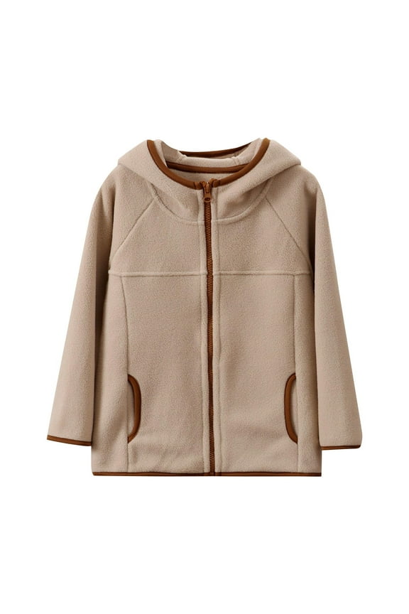 Girls Boys and Toddlers Polar Fleece Full-Zip Mock Jacket With Pockets for Children 4-14 Years Khaki