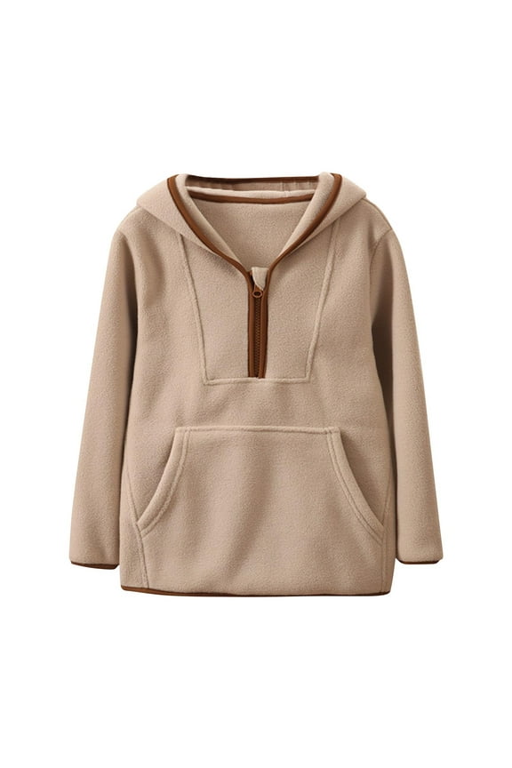 Girls Boys and Toddlers Polar Fleece Full-Zip Mock Jacket With Pockets for Children 4-14 Years Khaki