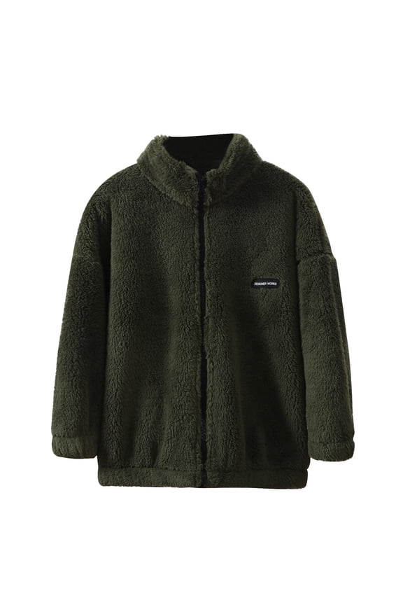 Girls Boys and Toddlers Polar Fleece Full-Zip Mock Jacket With Pockets for Children 4-14 Years Olive Green