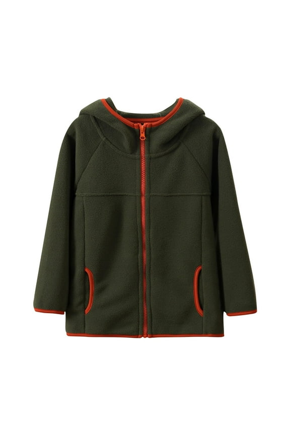 Girls Boys and Toddlers Polar Fleece Full-Zip Mock Jacket With Pockets for Children 4-14 Years Olive Green
