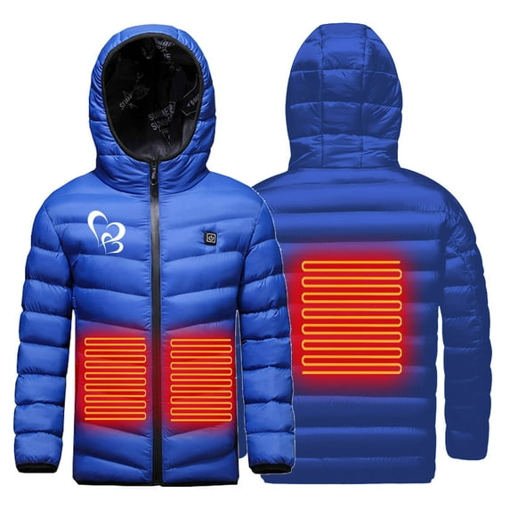 GPAECEAD Heated Jacket for Kids 2024 Soft Shell Electric Heating Jackets 19 Heating Zones Heated Coat Winter Warm Coats (4-15Years) Blue