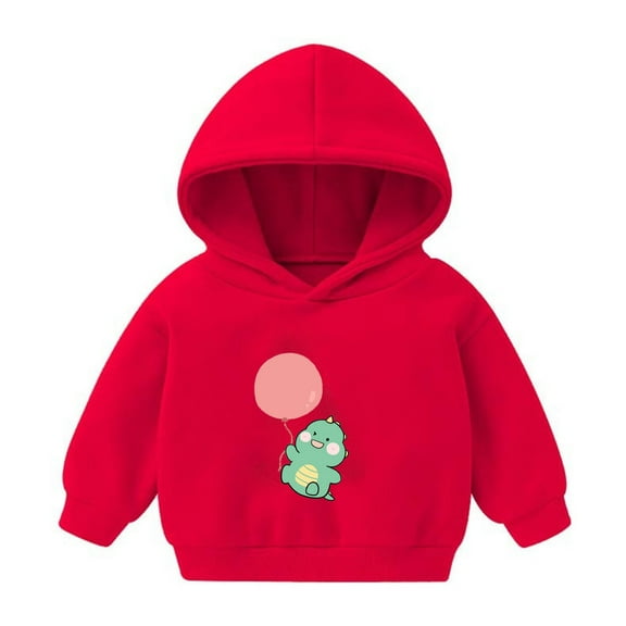 GPAECEAD Kids Boys Girls Long Sleeve Hoods Outfit Sweatshirt For Kid Dinosaur Cute Warm Fuzzy Hooded Fall Winter Red