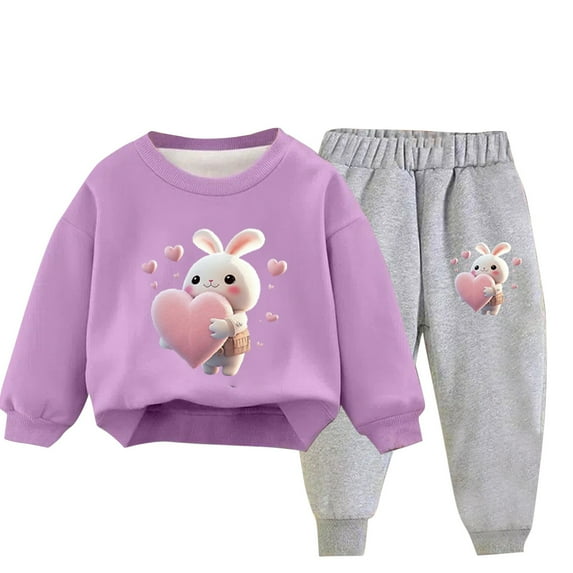 GPAECEAD Kids Toddler Boys Girls Long Sleeve Crewneck Top Sets Printed Men And Women Hoodie And Pants Set Plush Loose Pullover Sweater Casual Hoodie Purple