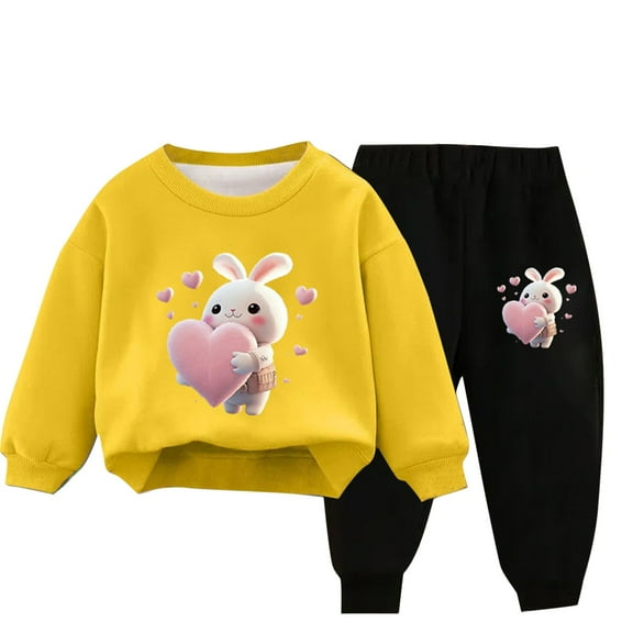 Gpaecead Fleece Warm Tracksuit for Kids Toddler Boys Girls Long Sleeve Crewneck Top Sets Printed Hoodie and Pants Set Yellow