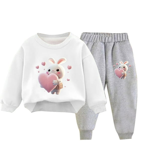 GPAECEAD Kids Toddler Boys Girls Long Sleeve Crewneck Top Sets Printed Men And Women Hoodie And Pants Set Plush Loose Pullover Sweater Casual Hoodie White