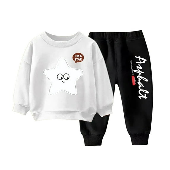 Gpaecead Kids Toddler Boys Girls Long Sleeve Crewneck Top Sets Solid Multi-Color Hoodie and Pants Set Casual Hoodie Winter Hoodie and Sweatpants Set White