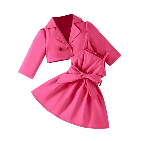 Gpaecead Toddler Little Girls Dress and Blazer Cardigan Sets 2 Piece Solid Color Sleeveless Pleated Dress and Long Sleeve Suit Cardigan Set Hot Pink