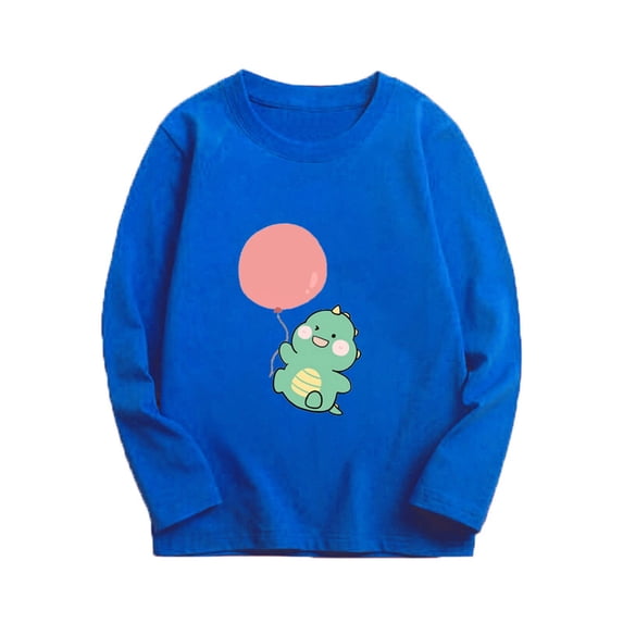 GPAECEAD Kids Toddler Boys Girls Long Sleeve Spring and Autumn Cute Sweatshirts Dinosaur Printing Candy Color Round Neck Tops T-Shirt Blue