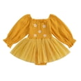 thumbnail image 1 of GPAECEAD Newborn Baby Girls Fall Tulle Ruffle Romper Long Sleeve Round Neck Smocked One-Piece Bodysuit Jumpsuit Birhtday Outfit Yellow, 1 of 2