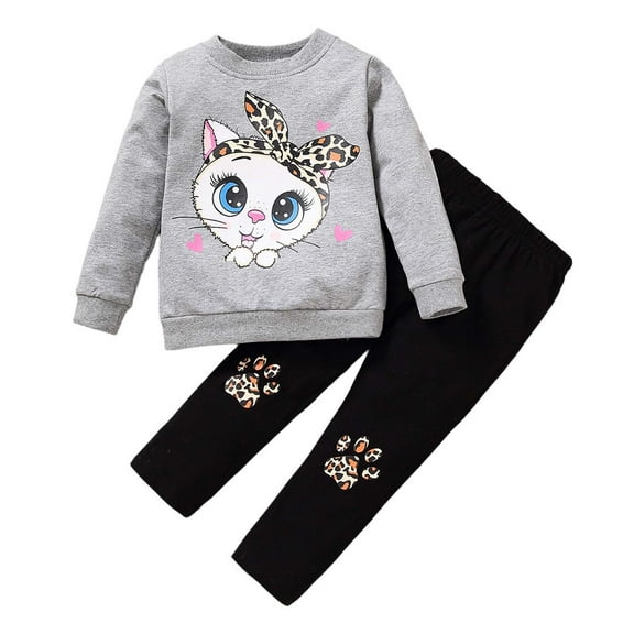 GPAECEAD Toddler Baby Girl Fall Winter Clothes Embroidered Letter Graphic Crewneck Sweatshirt + Joggers Pants Outfits Set Gray