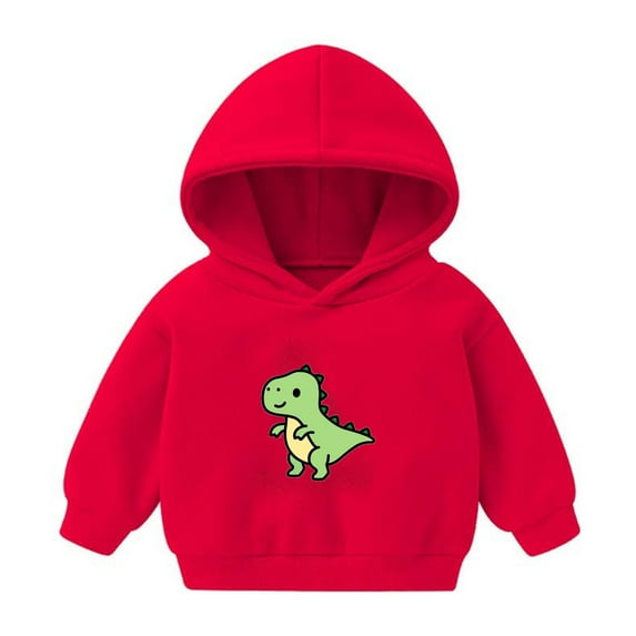 GPAECEAD Toddler Boys Girls Kids Long Sleeve Hoods Outfit Sweatshirt For Kid Dinosaur Cute Warm Fuzzy Hooded Fall Winter Red
