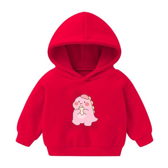 GPAECEAD Toddler Kids Boys Girls Long Sleeve Hoods Outfit Sweatshirt For Kid Dinosaur Cute Warm Fuzzy Hooded Fall Winter Red