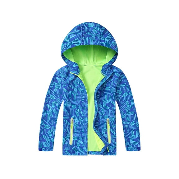 GPAECEAD Youth Boys Kids Rain Jackets Waterproof Lightweight Hooded Raincoats Lined Softshell Windbreakers for Outdoor Blue
