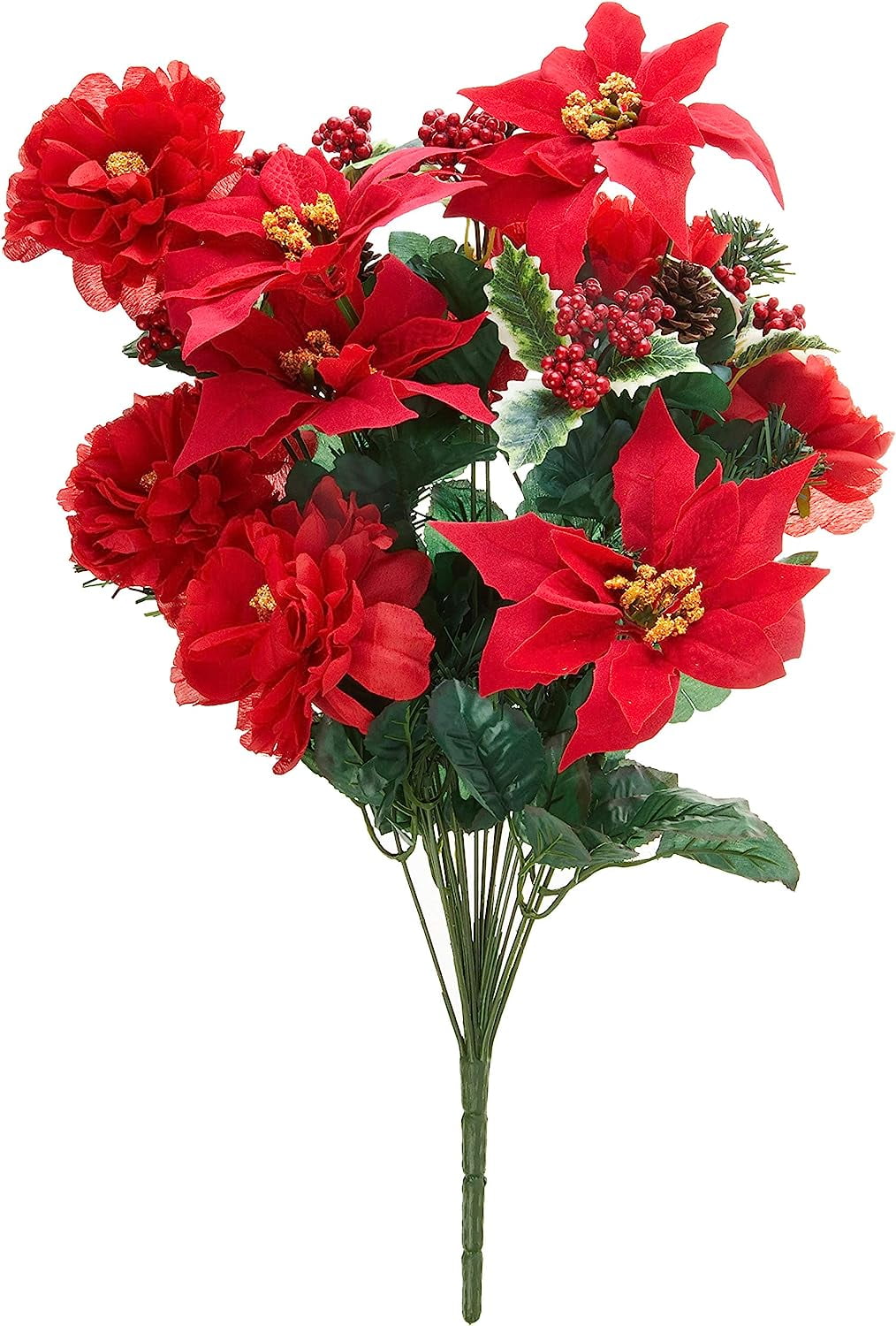 GPB6816RED 18 Stems Faux Peony Velvet Poinsettia X’Mas Bush, RD