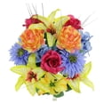thumbnail image 1 of GPB7353-YW-BL-FUCH 18 Stems Faux Full Blooming Lily, Peony, Hydrangea & Small Lily with Greenery Mixed Flower Bush - Yellow, Blue & Fuchsia, 1 of 1