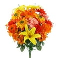 thumbnail image 1 of GPB7357-YW-GD-CORAL 24 Stems Faux Full Blooming Ranunculus, Lily, Hydrangea Mixed Flower Bush - Yellow, Gold & Coral, 1 of 1