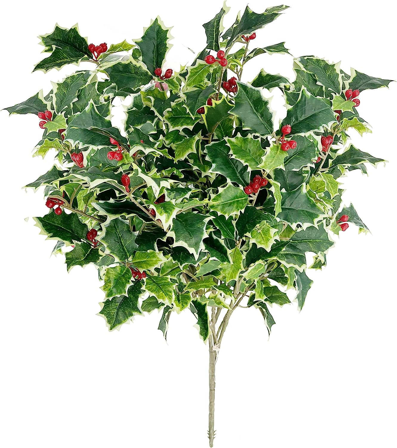 GPB7807Variegated Artificial Holly Leaves Berries Christmas Bush