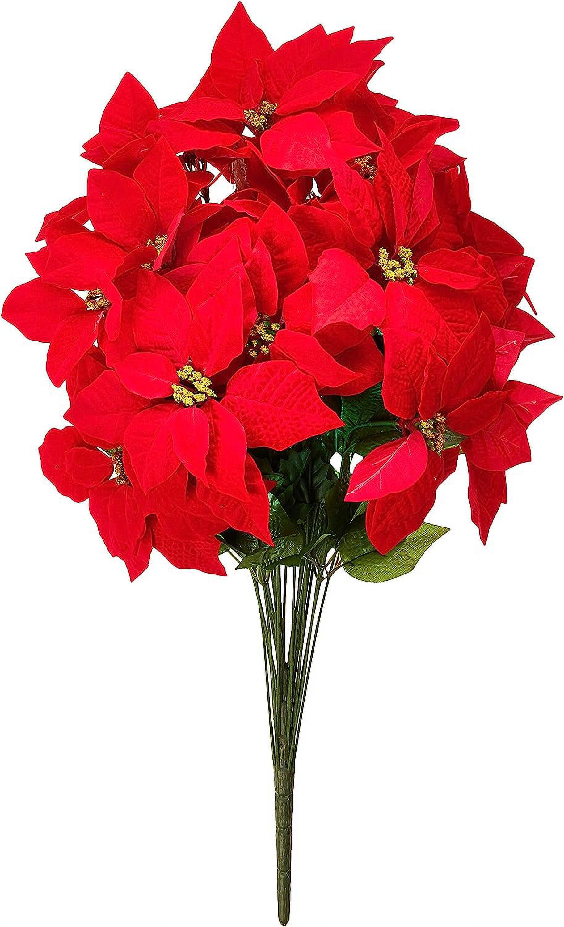 GPB969Red 24 Stems Faux Velvet Poinsettia Christmas Bush, Red
