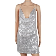 Imountek Womens Sequin Slit Backless Slip Dress with Adjustable Chain Choker