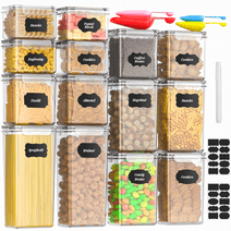 GPED 14 Pack Airtight Food Storage Containers Set with Lids, BPA Free Kitchen and Pantry Organization, Plastic Leak-proof Canisters for Cereal Flour & Sugar - Spoon Set, Labels & Marker