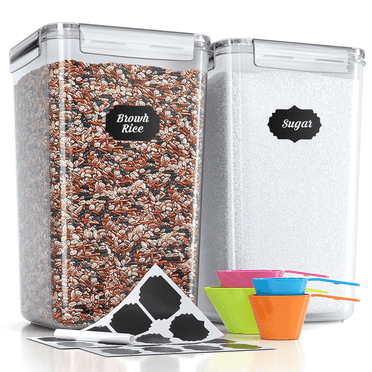 GPED 16PCS Airtight Food Storage Containers Set with Lids, BPA Free Kitchen and Pantry Organization, Plastic Leak-proof Canisters for Cereal Flour & Sugar - Spoon Set, Labels & Marker