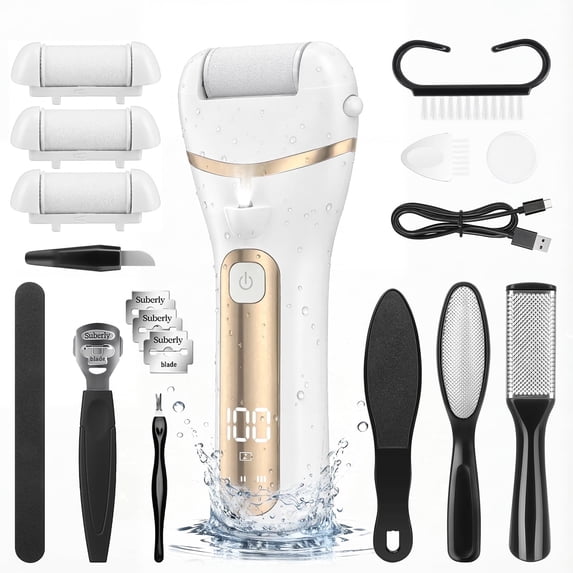 GPED 18 in 1 Electric Foot Callus Remover, Waterproof Callus Remover for Feet W/ 3 Speed, Rechargeable Foot Scrubber Kit W/ 3 Roller Heads,Professional Pedicure Tools & Foot File for Dry & Crack Skin