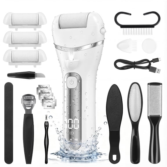 GPED 18 in 1 Electric Foot Callus Remover, Waterproof Callus Remover for Feet W/ 3 Speed, Rechargeable Foot Scrubber Kit W/ 3 Roller Heads,Professional Pedicure Tools & Foot File for Dry & Crack Skin