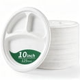 thumbnail image 1 of GPED 3 Compartment Paper Plates, 10 Inch 125-Pack Heavy Duty Disposable Plates, Eco-Friendly Compostable Biodegradable Sugarcane Bagasse, Perfect Dinner Paper Plate For Party, White, 1 of 7