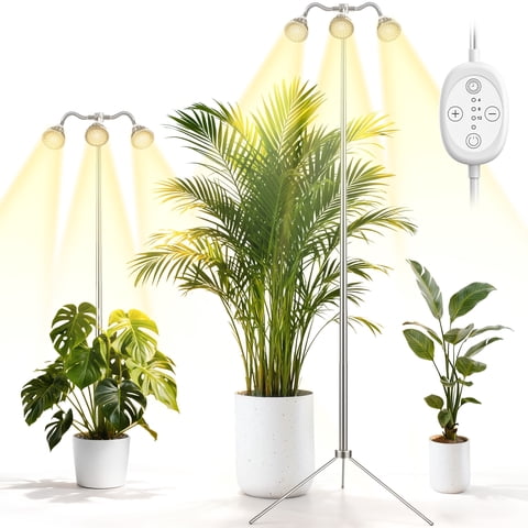 GPED 3-Heads Grow Lights for Indoor Plants, Full Spectrum Plant Growing Lamps with 10 Dimmable Levels & 15-62 Inches Height Adjustable Stand, Aluminum Alloy Plant Light with 4/8/12H Auto On/Off Timer