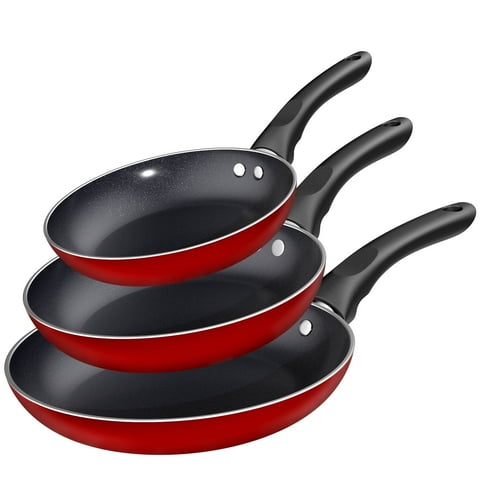 GPED 3 PCS Non-Stick Frying Pan Set,8”, 9.5”, 11” Tri-Ply Skillet with Induction Bottom, Aluminum Cooking Skillet Pans Set, Compatible with All Stovetops (Red)