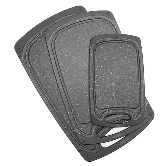 GPED 3-Piece Plastic Cutting Board Set, Durable Cutting Boards for Kitchen with Non Slip Handles and Juice Groove, Ideal Chopping for Meat, Vegetables and Fruits, Ideal Kitchen Gifts, Black