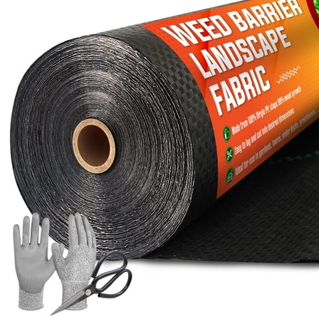 GPED 3FT x 50FT Weed Barrier Landscape Fabric, 3.2OZ Heavy Duty Weed Blocker Gardening Mat, Garden Cloth for Underlayment, Gardening, Farming, Ground, Commercial Driveway W/ 12 U-Shaped Securing Peg